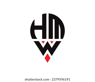 HMW letter location shape logo design. HMW letter location logo simple design.
