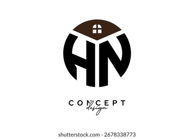 Diseño creativo del concepto del logotipo del monograma inmobiliario de HN en forma de círculo