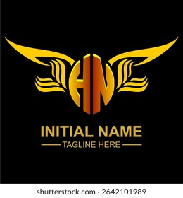 HN Golden Wing Emblem Logo with elegant gold wings, sleek and modern design. Ideal for branding, creative projects, luxury businesses, or artistic ventures.