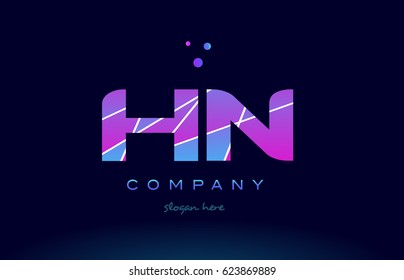 hn h n  creative color blue background pink purple magenta alphabet letter company logo vector icon