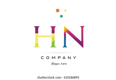 hn h n  creative rainbow colors colored alphabet company letter logo design vector icon template