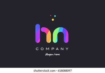 hn h n  creative rainbow green orange blue purple magenta pink artistic alphabet company letter logo design vector icon template