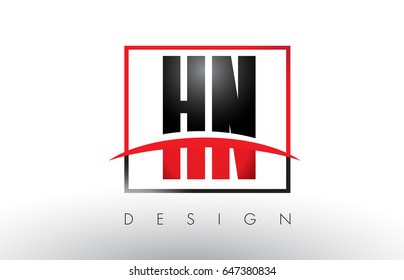 HN H N Logo Letters with Red and Black Colors and Swoosh. Creative Letter Design Vector.