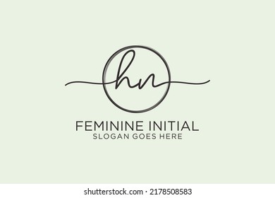HN handwriting logo with circle template vector logo of initial signature, wedding, fashion, floral and botanical with creative template.