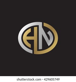 HN initial letters looping linked ellipse elegant logo golden silver black background