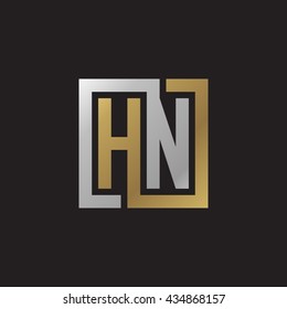 HN initial letters looping linked square elegant logo golden silver black background