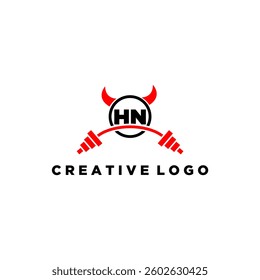 HN initial monogram for fitnes or gym logo with devil style design