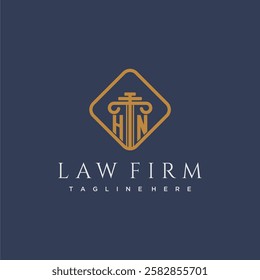 HN initial monogram logo for lawfirm with pillar in creative square design