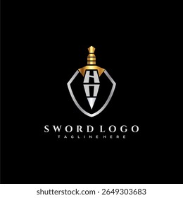 HN carta monograma de luxo para escudo e espada estilo imagem