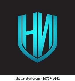 HN Logo monogram with emblem shield design isolated with blue colors on black background