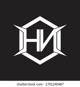 HN Logo monogram with hexagon and four taper shape design template