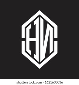 HN Logo monogram with hexagon shape and outline slice style with black and white