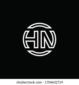 HN-Logo-Monogramm mit negativem Platzkreis, abgerundete Design-Vorlage