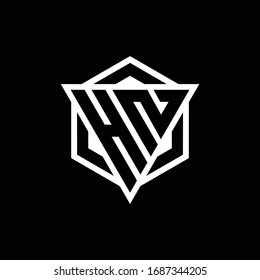 Monograma del logotipo de HN con la combinación de forma triángulo y hexágono aislado en colores dorados y blancos