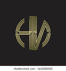HN Logo monogram triple ribbon style line design template isolated with gold color