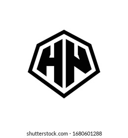 Logotipo de monograma HN con forma hexagonal y plantilla de diseño de estilo redondeado en línea aislada en fondo blanco