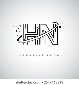 HN Orbit Monogram Logo – Futuristic Minimal Letter mark with Circular Line Art, Tech-Inspired Dots and Space Motion Concept for Modern Branding Identity