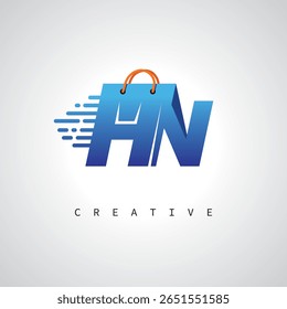 HN Shopping Monogram – Fast Delivery E-commerce Logo with Bag Icon and Digital Branding for Online Store, Retail and Logistic Identity
