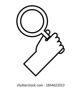 hnd with search magnifying glass line style icon vector illustration design