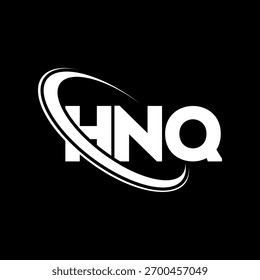 Logotipo de HNQ. Carta de HNQ. HNQ diseño del logotipo de la letra. Logotipo de HNQ de las iniciales enlazadas con el círculo y el logotipo del monograma en mayúsculas. Tipografía HNQ para tecnología, negocio y marca inmobiliaria.