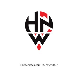 HNW letter location shape logo design. HNW letter location logo simple design.
