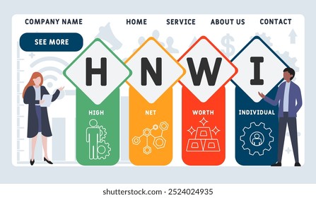 HNWI - High Net-Worth Individual acronym. business concept background. vector illustration concept with keywords and icons. lettering illustration with icons for web banner, flyer, landing