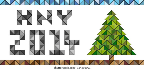 HNY 2014 card made of triangles with Christmas tree in the same style