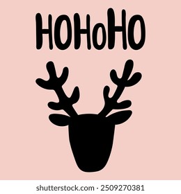 Ho ho ho. Abstract silhouette face of a deer. Flat design. Hand drawn illustration on pink background.
