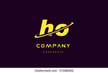 ho alphabet small letter combination purple yellow swoosh modern creative vector logo icon sign design template 