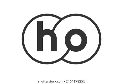 HO business company emblem with outline rounds and letters h o. Logo template of two merged circles for brand identity, logotype. Vector Infinity symbol  and technology sign.