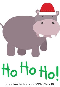 Ho Ho Ho! Cartoon Hippo Merry Christmas is here Illustration