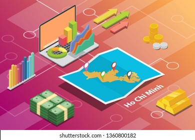 ho chi minh city isometric financial economy condition concept for describe cities growth expand - vector illustration