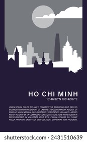 Ho Chi Minh city minimalistic poster with skyline, cityscape retro vector illustration. Vietnam abstract travel front cover, brochure, flyer, leaflet, flier, template, layout