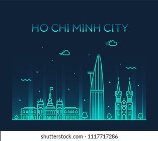 Ho Chi Minh City (Saigon) skyline, Vietnam. Trendy vector illustration, linear style