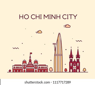 Ho Chi Minh City (Saigon) skyline, Vietnam. Trendy vector illustration, linear style