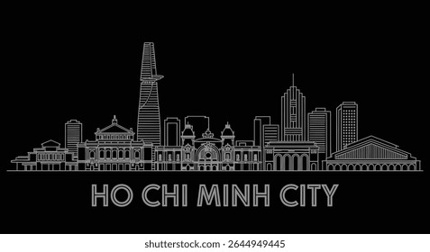 Ho Chi Minh City skyline outline with Vietnam, and black.