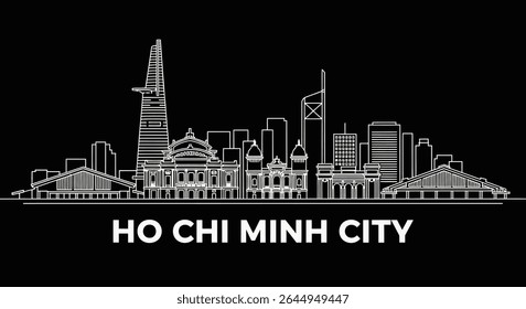 Ho Chi Minh City skyline with Vietnam, outline, and black.