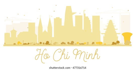 Ho Chi Minh City skyline golden silhouette. Vector illustration. Simple flat concept for tourism presentation, banner, placard or web site. Business travel concept. Isolated Ho Chi Minh