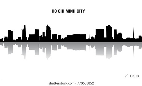 Ho Chi Minh City skyline black silhouette isolated on white background with reflection. Vector illustration editable simple flat concept for tourism presentation, banner, postcard or web site.  