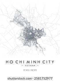 Ho Chi Minh City vector map. Detailed map of Ho Chi Minh City in Vietnam. Best free vector illustration. Tourist decorative street map.