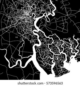 Ho Chi Minh City Vector Map  Artprint  Black Landmass  White Water   Roads 