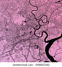 Ho Chi Minh City, Vietnam (VNM) - Urban vector megacity map with parks, rail and roads, highways, minimalist town plan design poster, city center, downtown, transit network, gradient blueprint