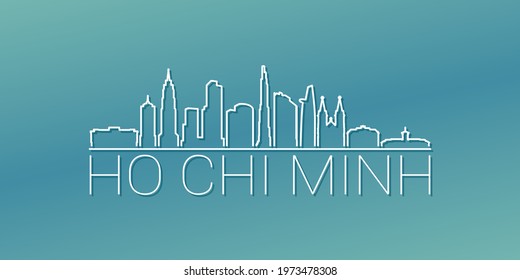 Ho Chi Minh City, Vietnam Skyline Linear Design. Flat City Illustration Minimal Clip Art. Background Gradient Travel Vector Icon.