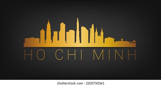 Ho Chi Minh City, Vietnam Gold Skyline City Silhouette Vector. Golden Design Luxury Style Icon Symbols. Travel and Tourism Famous Buildings.