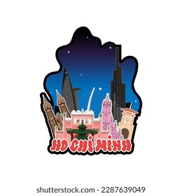 Ho Chi Minh City (Vietnam) skyline with panorama in white background. Vector Illustration. Business travel and tourism concept with modern and traditional buildings. Image for banner, website, poster 