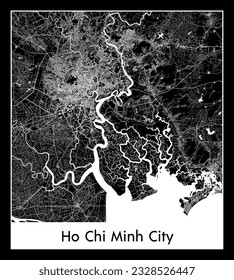 Ho Chi Minh City Vietnam Asia City map black white vector illustration