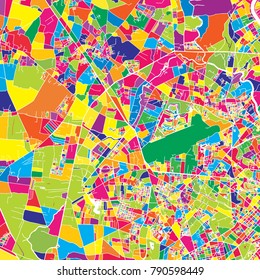 Ho Chi Minh City, Vietnam, colorful vector map.  White streets, railways and water. Bright colored landmark shapes. Art print pattern.