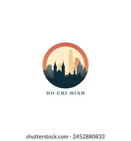 Ho Chi Minh cityscape, gradient vector badge, flat skyline logo, icon. Vietnam city round emblem idea with landmarks and building silhouettes. Isolated graphic