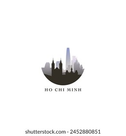 Ho Chi Minh cityscape, gradient vector badge, flat skyline logo, icon. Vietnam city round emblem idea with landmarks and building silhouettes. Isolated graphic