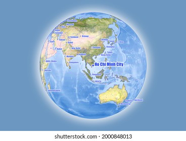 Ho Chi Minh City-Vietnam is shown on vector globe map. The map shows Ho Chi Minh City-Vietnam 's location in the world.